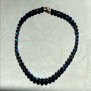 Vintage iridescent Jet glass bead necklace